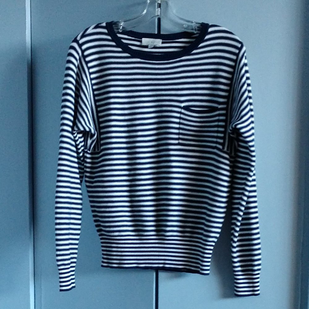 Lucky Brand S French Striped Sweater Navy + White